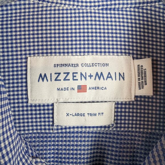 Mizzen + Main Spinnaker Collection Trim Fit Blue White Check Gingham Mens Sz XL - Picture 6 of 7